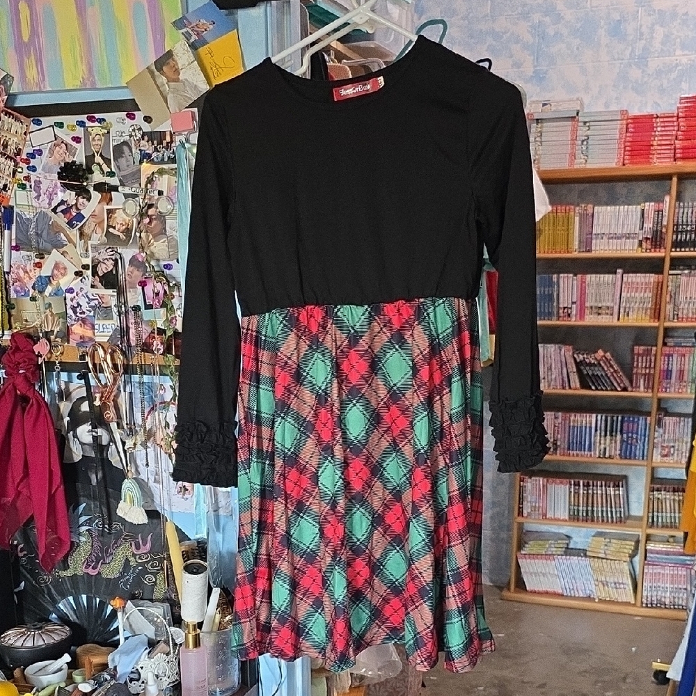 Plaid Kids Dress - Black and Red